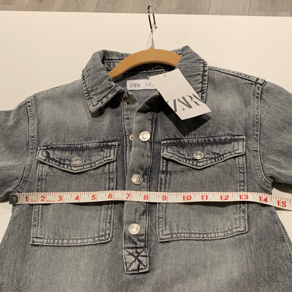 NWT Zara Kids Girls Gray Denim Button-Front Shirt Dress, 8 - Picture 8 of 8